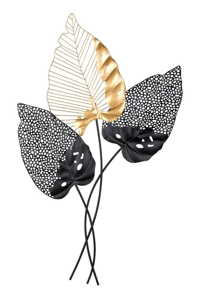 3D Metall Wandrelief 3 Blätter Santos Wandschmuck Höhe 107cm