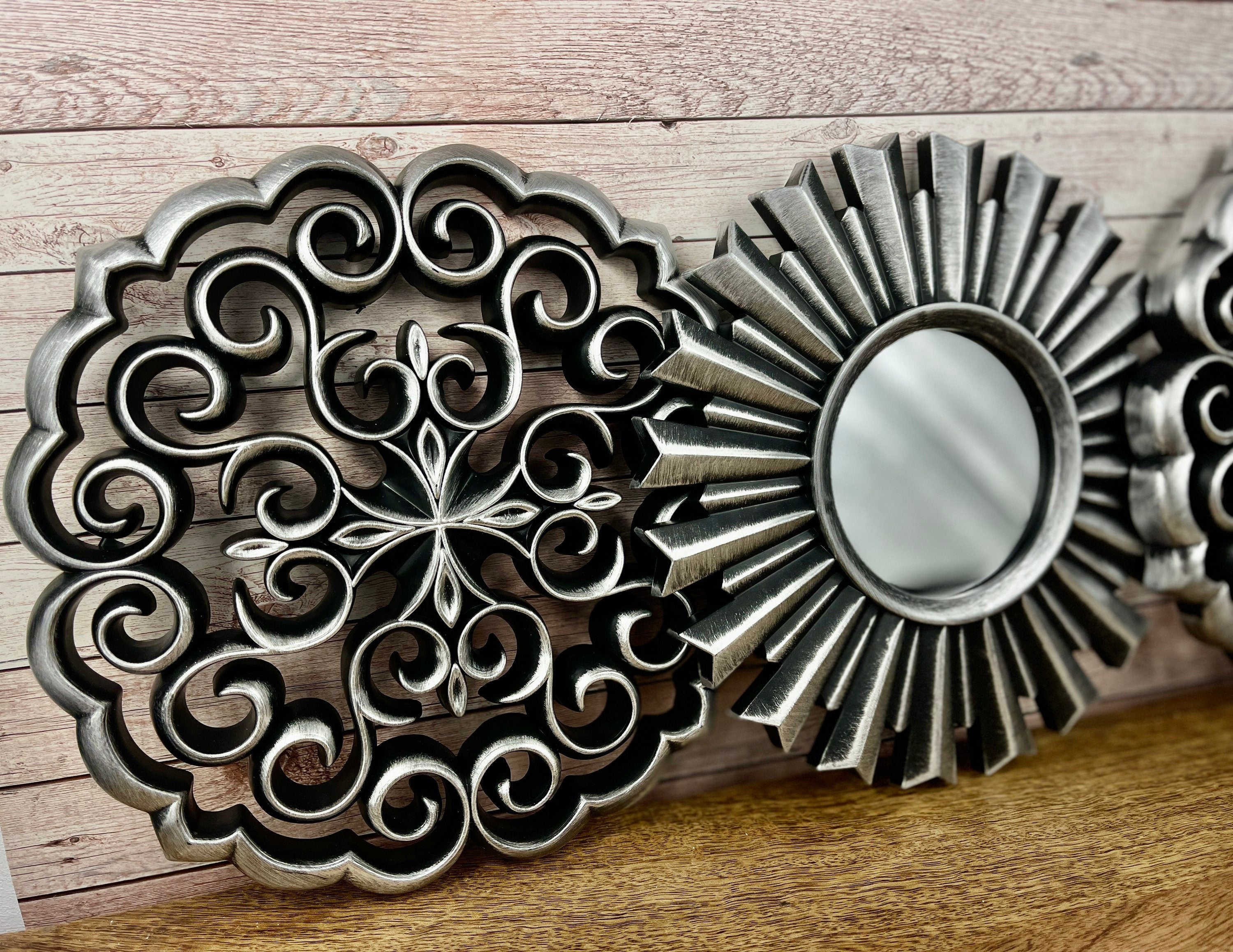 Mex 3er Set Deko Wandspiegel Ø 25 cm Spiegel Wanddeko Wandschmuck Landhaus Orientalischer Style Silbertöne