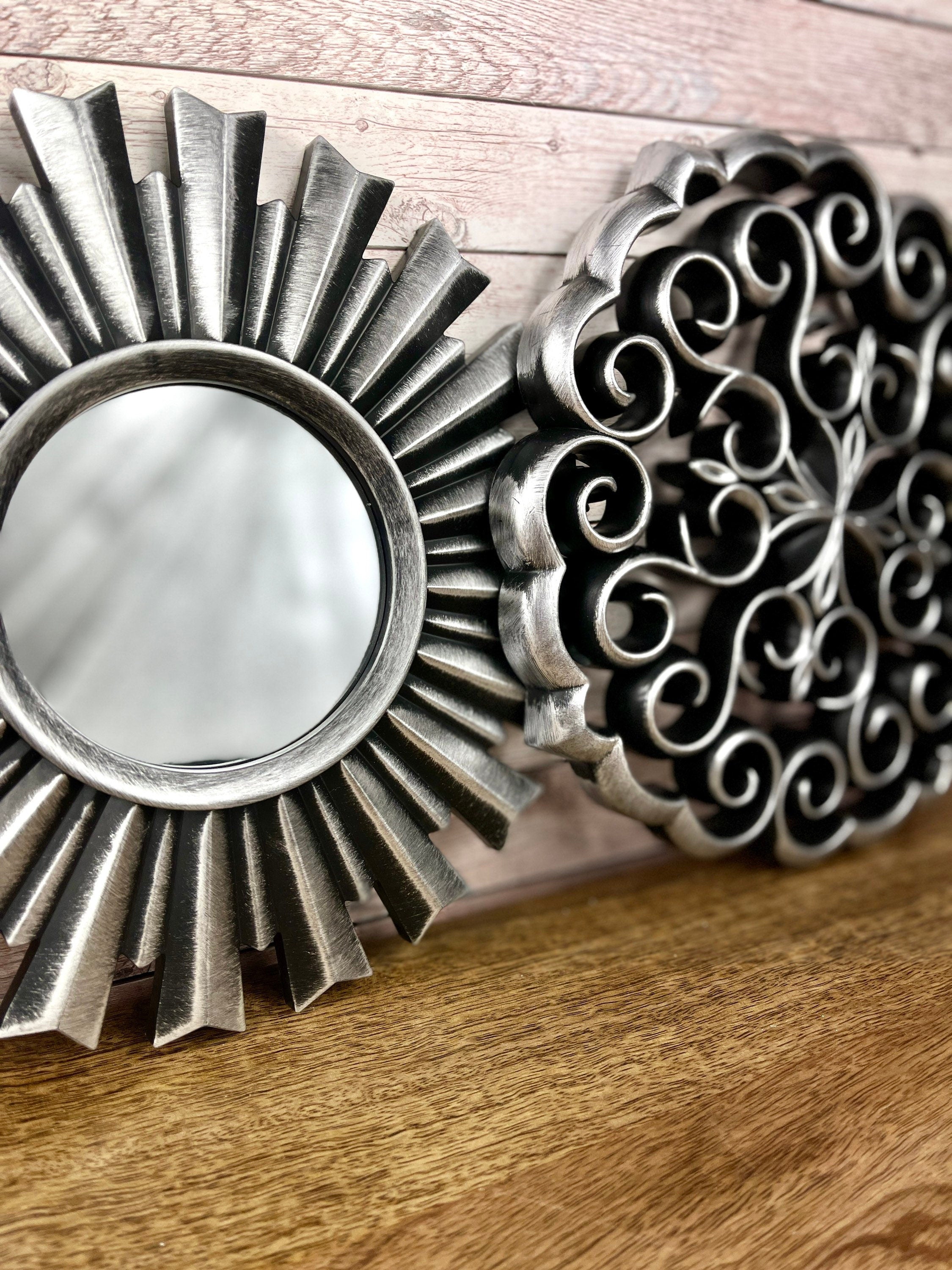 Mex 3er Set Deko Wandspiegel Ø 25 cm Spiegel Wanddeko Wandschmuck Landhaus Orientalischer Style Silbertöne