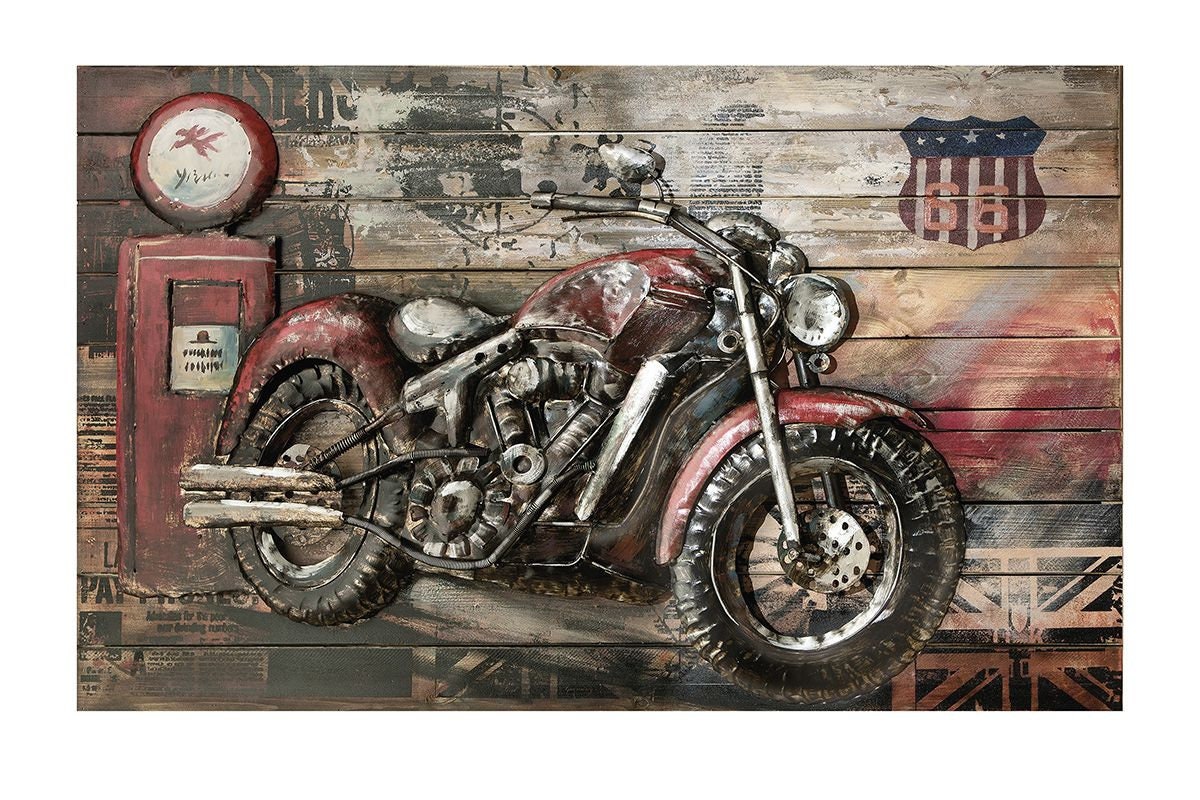 3D Metallbild Red Beast Handarbeit 120x80cm Wandrelief auf Holz