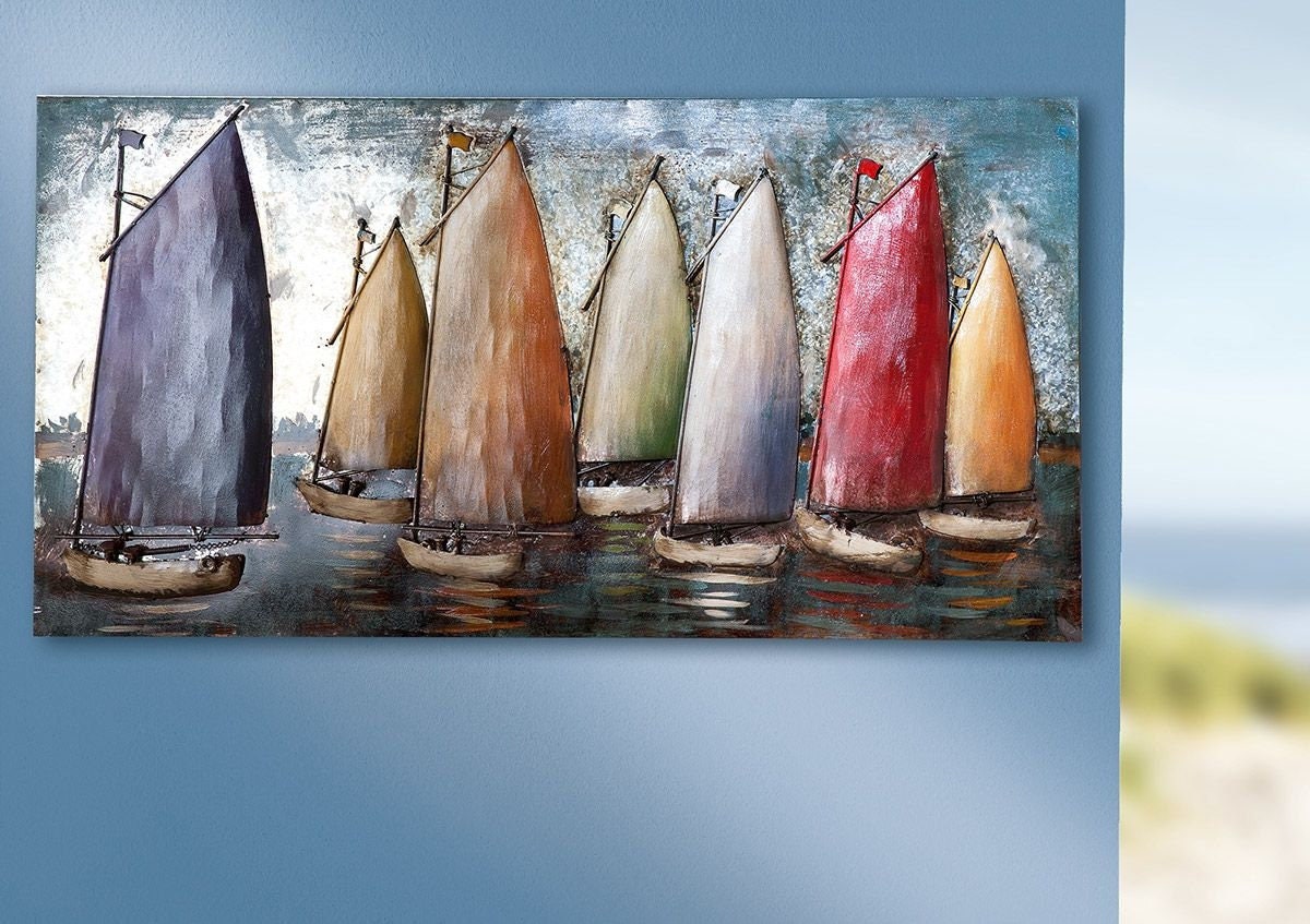 GILDE Picture Sailing Regatta Sailing Sailboats - Art Object Gallery - Handmade - 60 x 120 cm