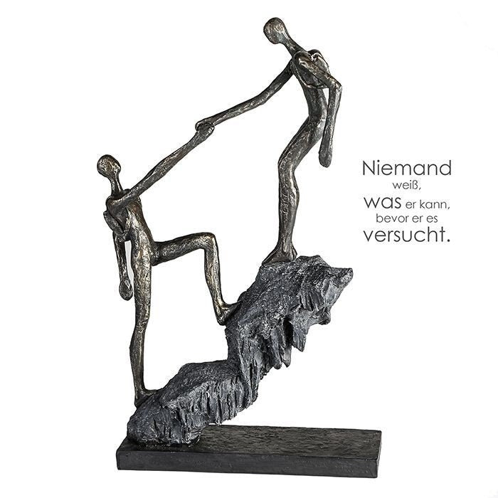 GILDE "Arrivals" - Stylish bronze-colored sculpture of hikers on stone-look rock, including inspirational saying pendant, 25x42cm