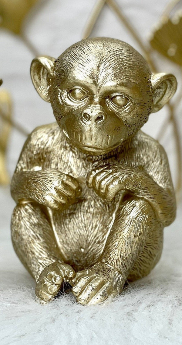 Affen Figur in Gold Höhe 14cm Skulptur Dekoration