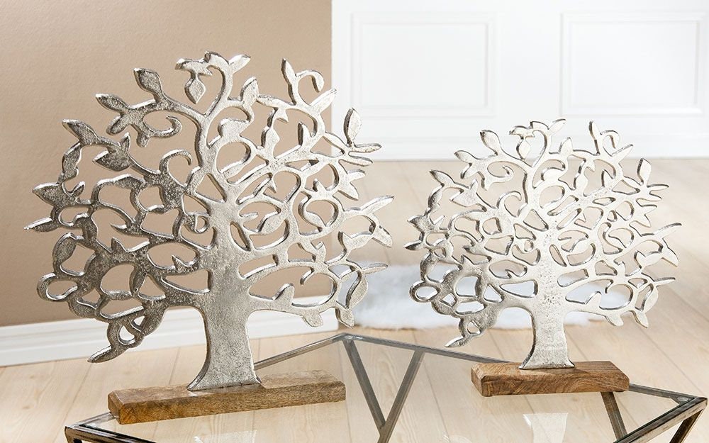 Lebensbaum aus Aluminium auf Mangoholz Basis Höhe 37cm oder  46cm