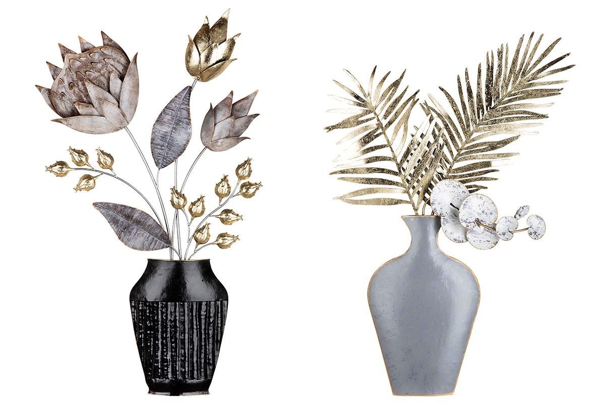 Eleganz trifft auf Funktion - Das Wandrelief Vase mit Blumenstrauß "GIRONA" 2-er Set