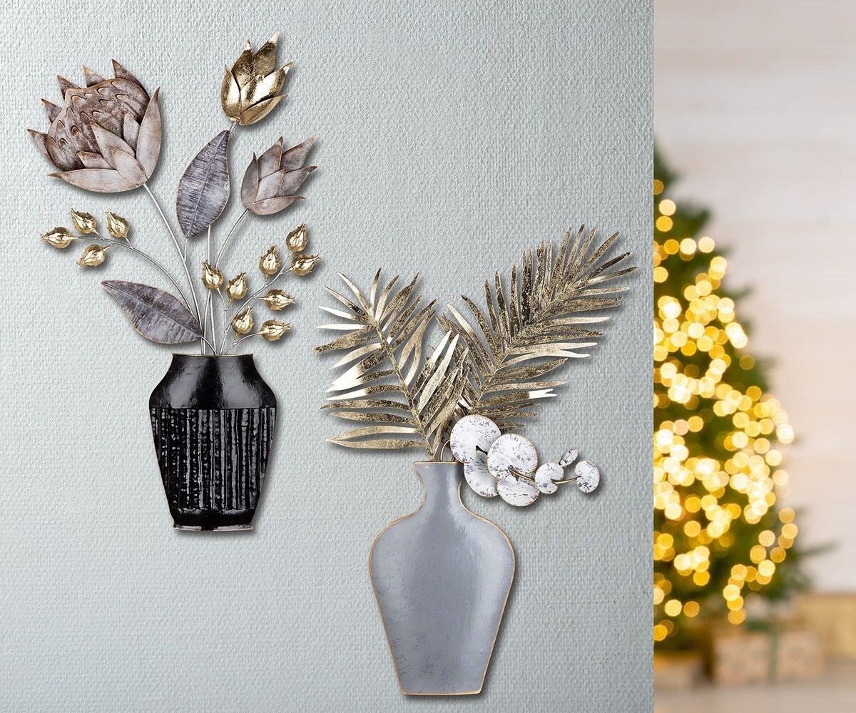 Eleganz trifft auf Funktion - Das Wandrelief Vase mit Blumenstrauß "GIRONA" 2-er Set