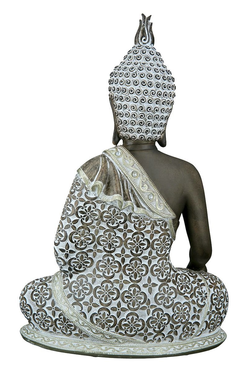 Buddha Figur sitzend MANGALA dunkelbraun weiß gewischt, mit Glasdeko 35 oder 29cm
