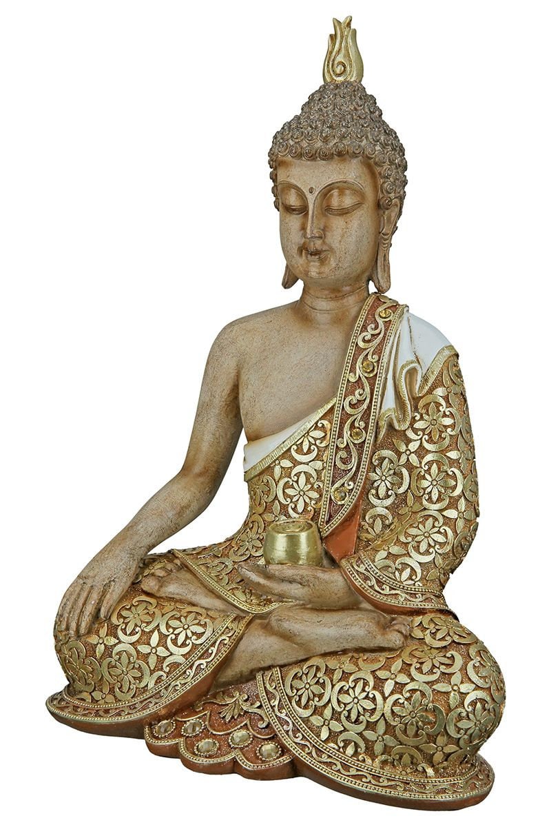 Buddha Figur sitzend MANGALA braun mit goldfarbenen Applikationen, mit Glasdeko 35 oder 29cm