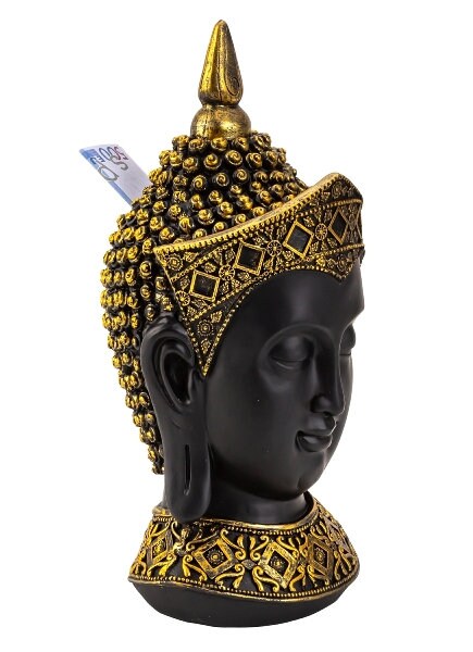 Buddha Kopf Spardose schwarz mit goldener Haube Höhe 33cm