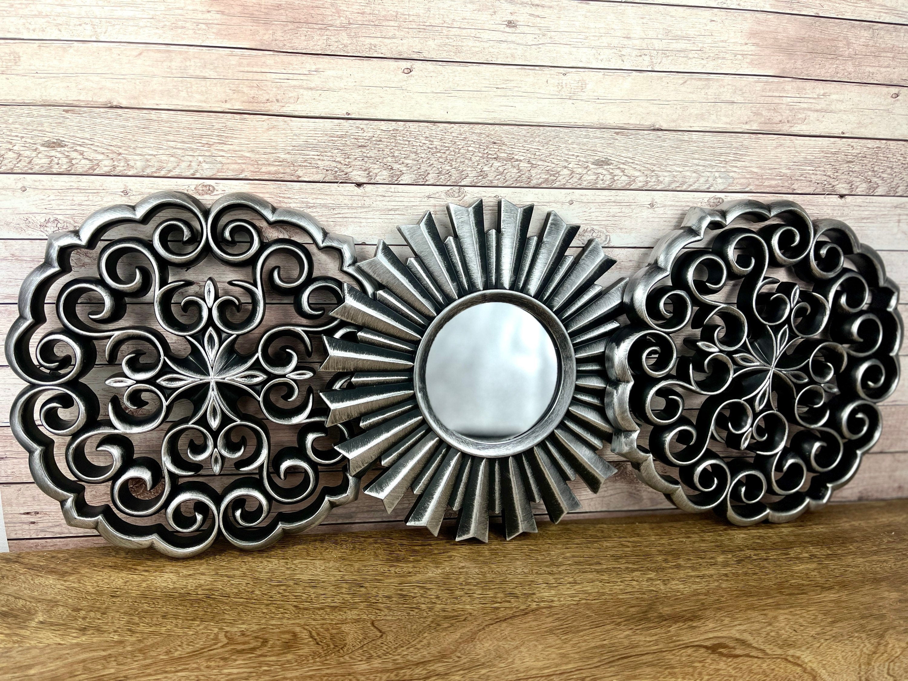 Mex 3er Set Deko Wandspiegel Ø 25 cm Spiegel Wanddeko Wandschmuck Landhaus Orientalischer Style Silbertöne