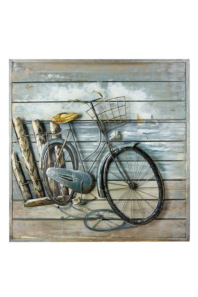 Wandbild Enjoy The Ride Fahrradmotiv Metall Holz 80x80cm