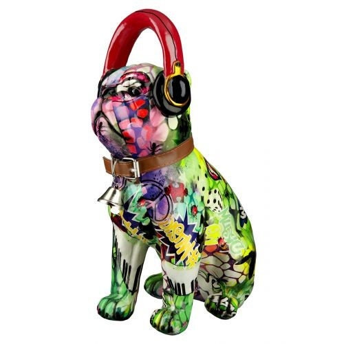 Bulldogge Figur Street ArtGraffiti Design, Polyresin, Kopfhörer, 30cm