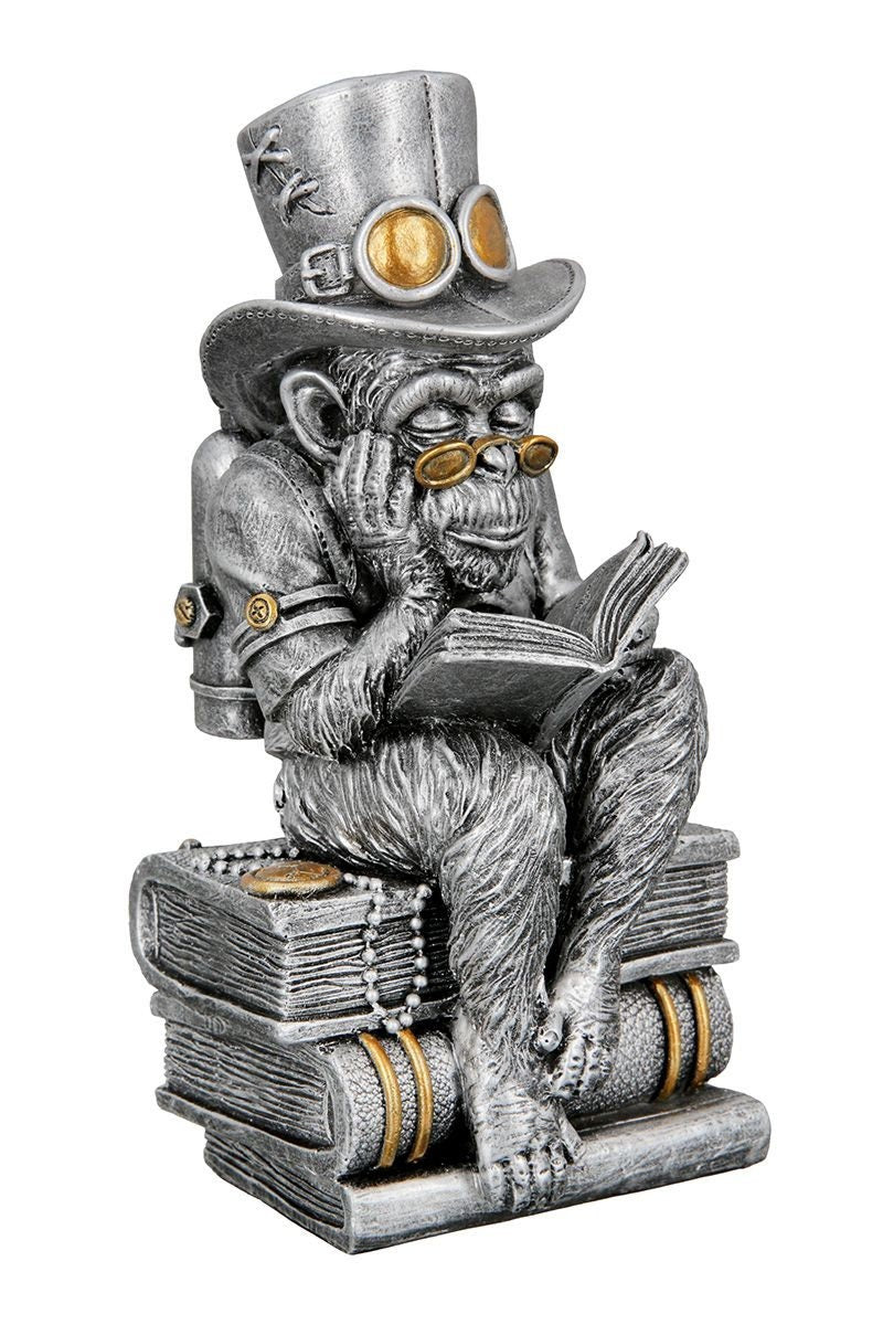 Skulptur Lesender AFFE mit Buch Steampunk reading ape