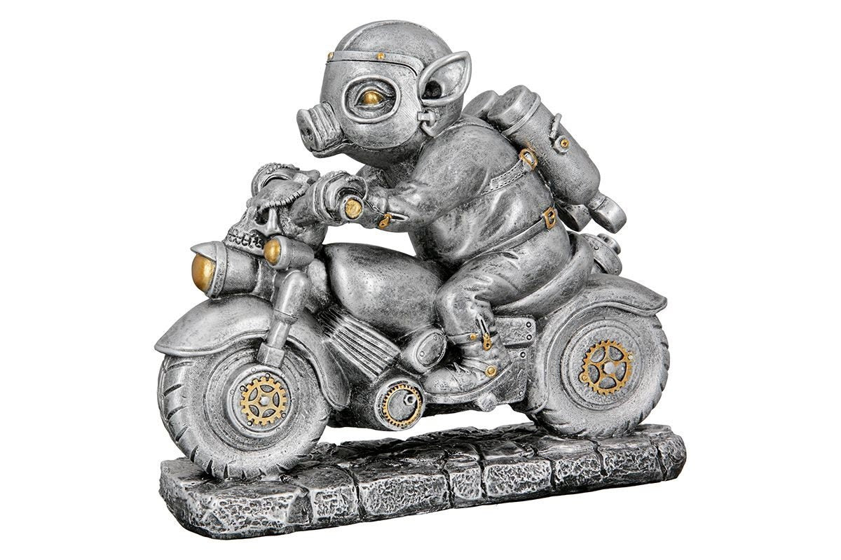Poly Skulptur "Steampunk Motor-Pig" - Einzigartiger Hingucker mit Charme