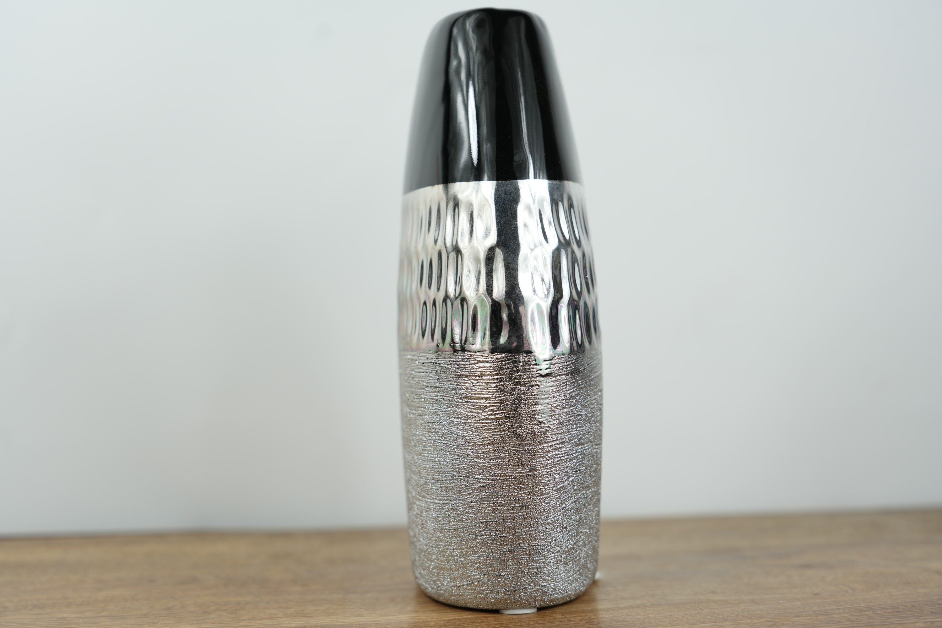 Trendig Moderne Dekovase aus Keramik anthrazit silber Blumenvase Vase 21cm höhe