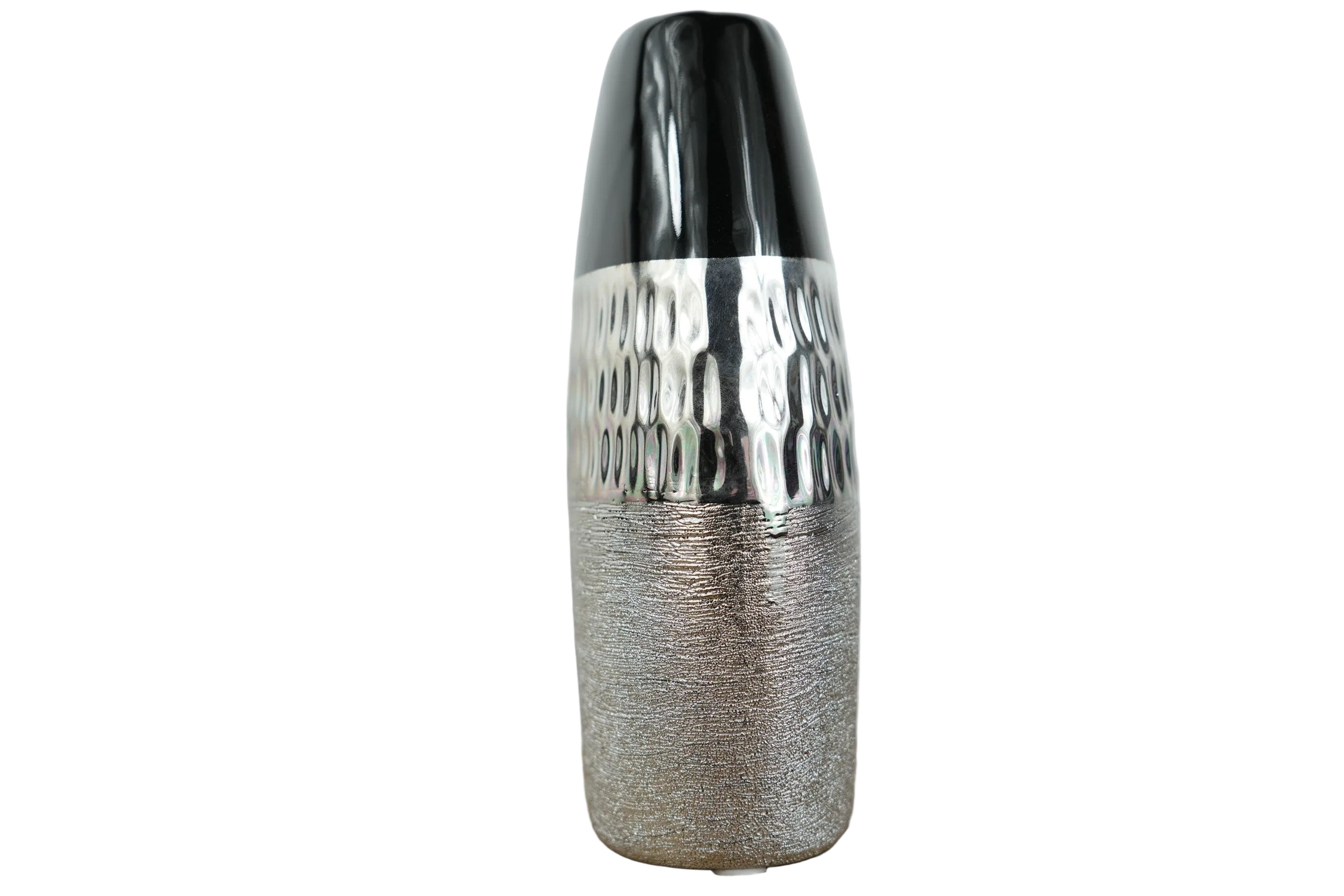 Trendig Moderne Dekovase aus Keramik anthrazit silber Blumenvase Vase 21cm höhe