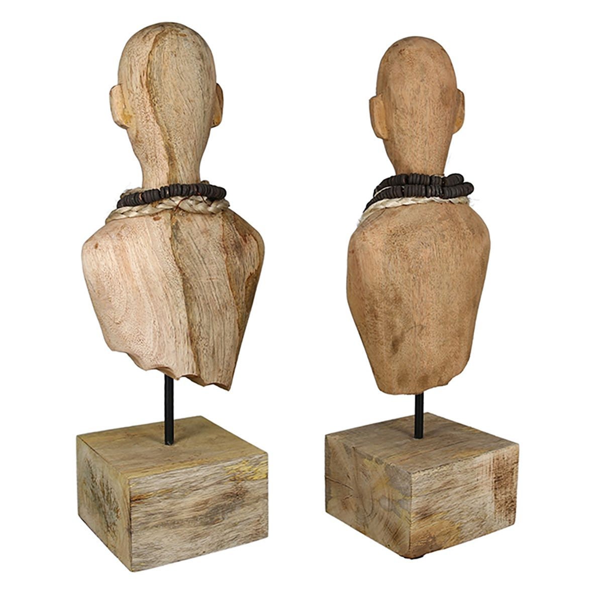 2er Set Skulptur"Sienna" naturfarben aus Mangoholz, mit Kette auf Holz Sockel Höhe 45cm Schaufensterdeko Dekoration Schmuckdeko