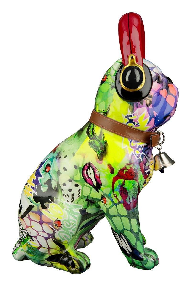 Bulldogge Figur Street ArtGraffiti Design, Polyresin, Kopfhörer, 30cm