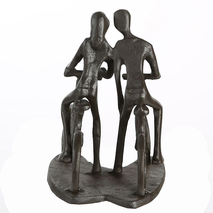 Exclusive Skulptur "Rad Tour" Radfahrer Pärchen Figuren Dekofigur aus Eisen brüniert Geschenkidee für jeden Romantiker mit Spruchanhänger