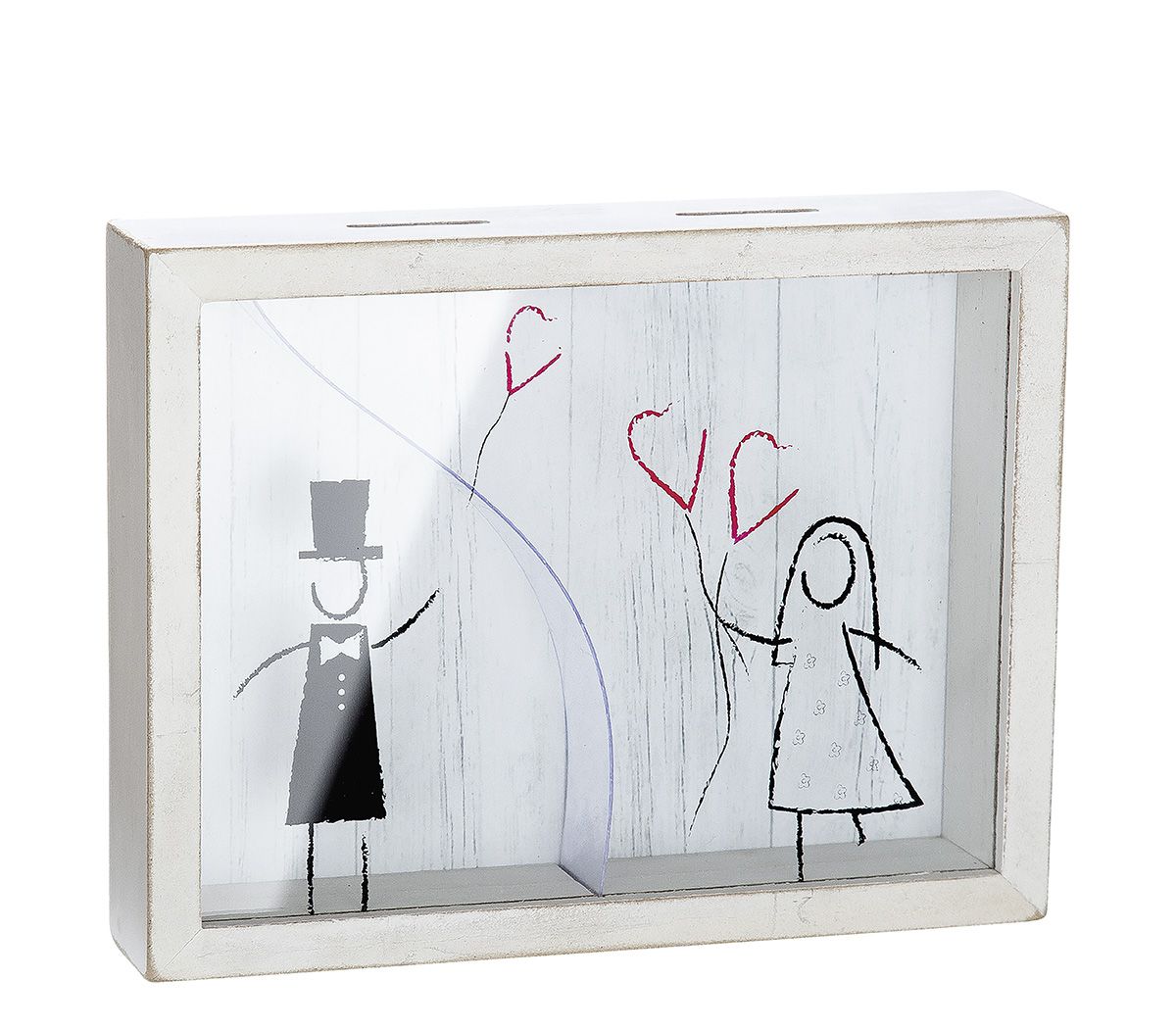 Spardose Amoretta Hochzeitspaar mit Sichtfenster MDF 22x17cm