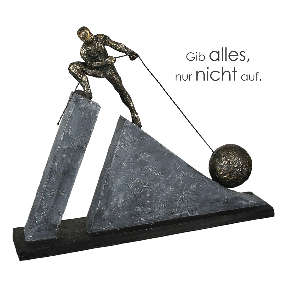 Inspirierende Gilde Skulptur "Gib alles nur nicht auf" in Bronzefarben mit Grauem Stein und Spruchanhänger