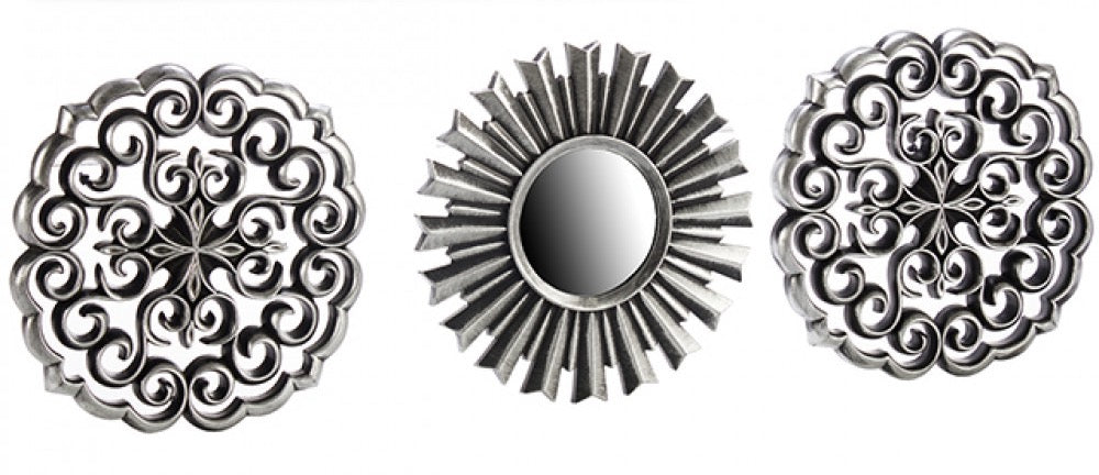 Mex 3er Set Deko Wandspiegel Ø 25 cm Spiegel Wanddeko Wandschmuck Landhaus Orientalischer Style Silbertöne
