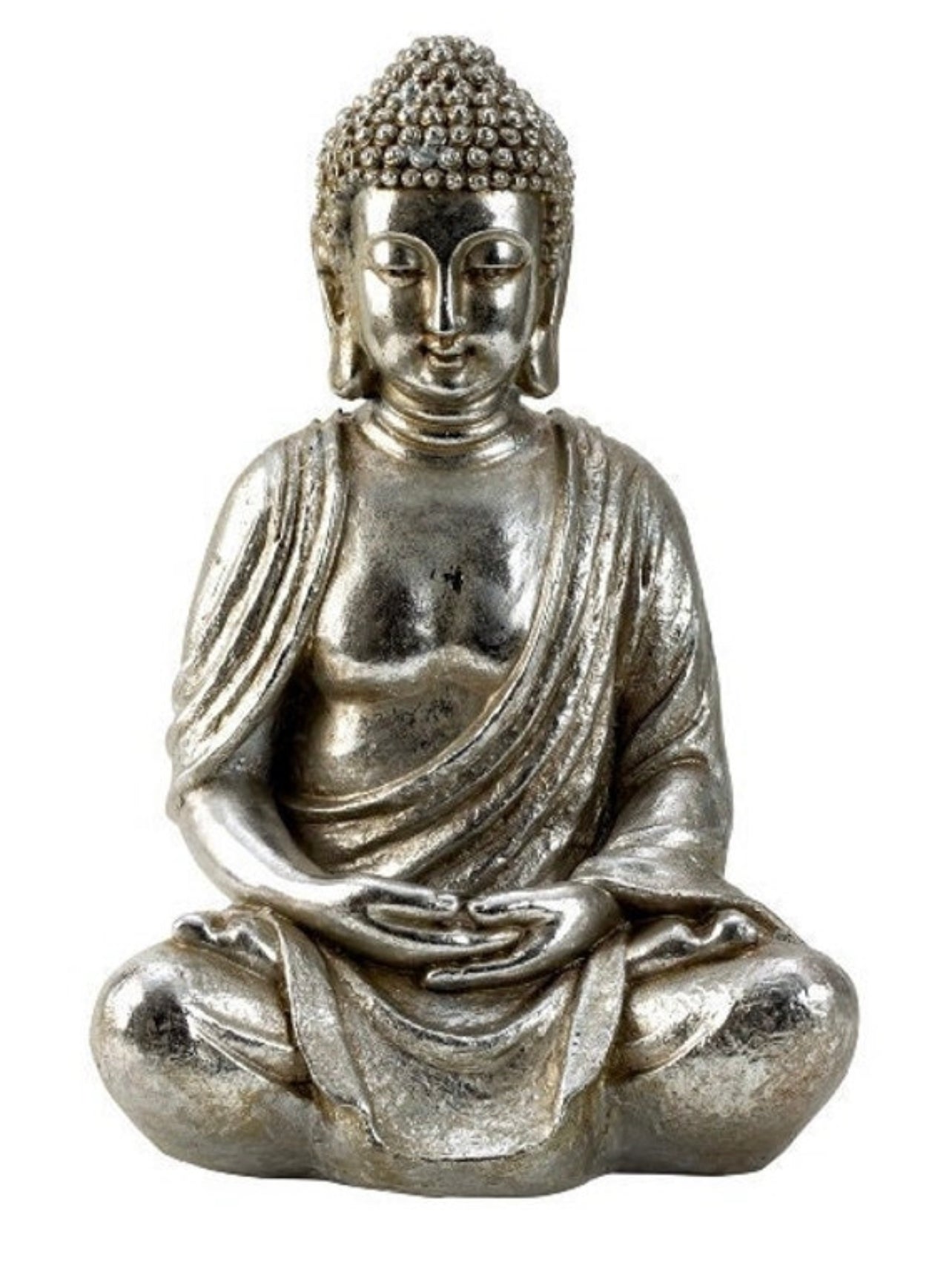 Meditating Buddha Yoga Figure in Silver Height 48cm