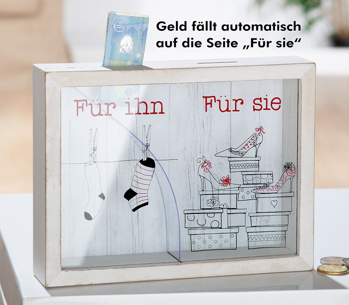 Spardose MDF Sparschwein Spardose „Für ihn+Für sie" mit Sichtfenster
