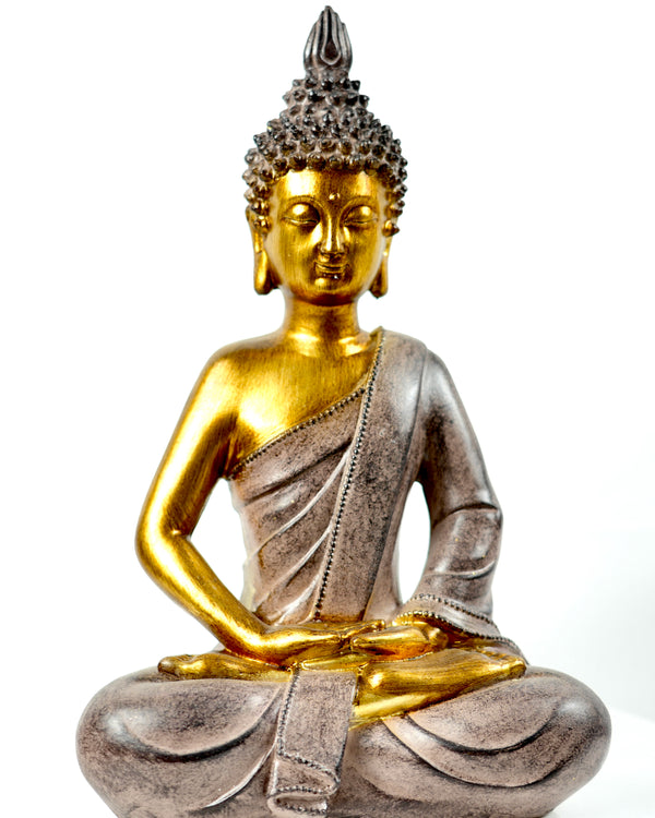 Buddha Figur Yoga Meditation in Gold / Grau Höhe 26cm