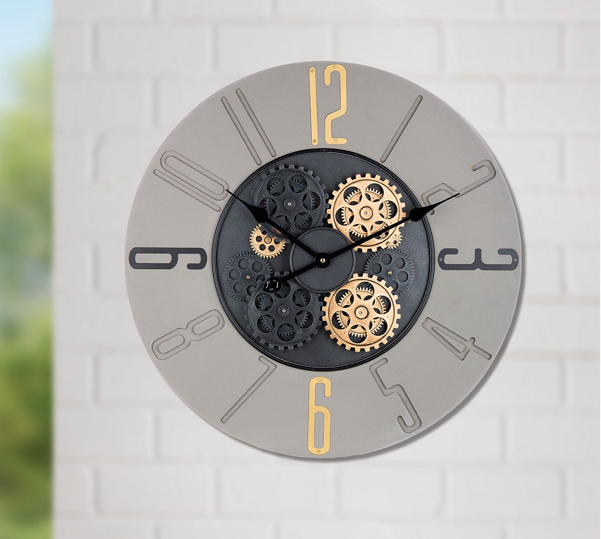 Metall Wanduhr Uhr Toko mit drehenden Zahnrädern 60cm