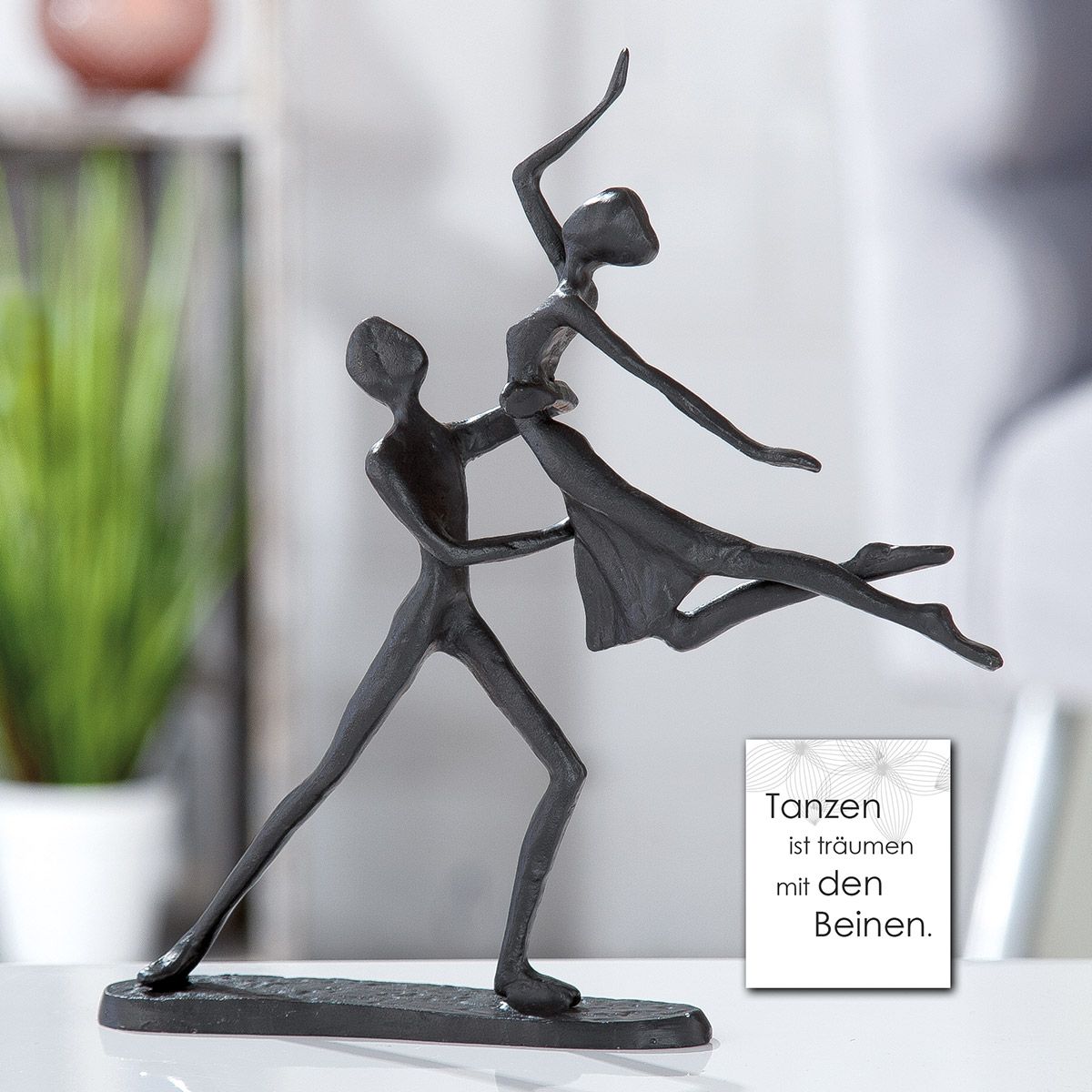 Exclusive Handgefertigt Design Skulptur Tanzpaar aus Eisen brüniert Höhe 17,5 cm Tanz mit Hebefigur Liebe Geschenk Pärchen Tanzen
