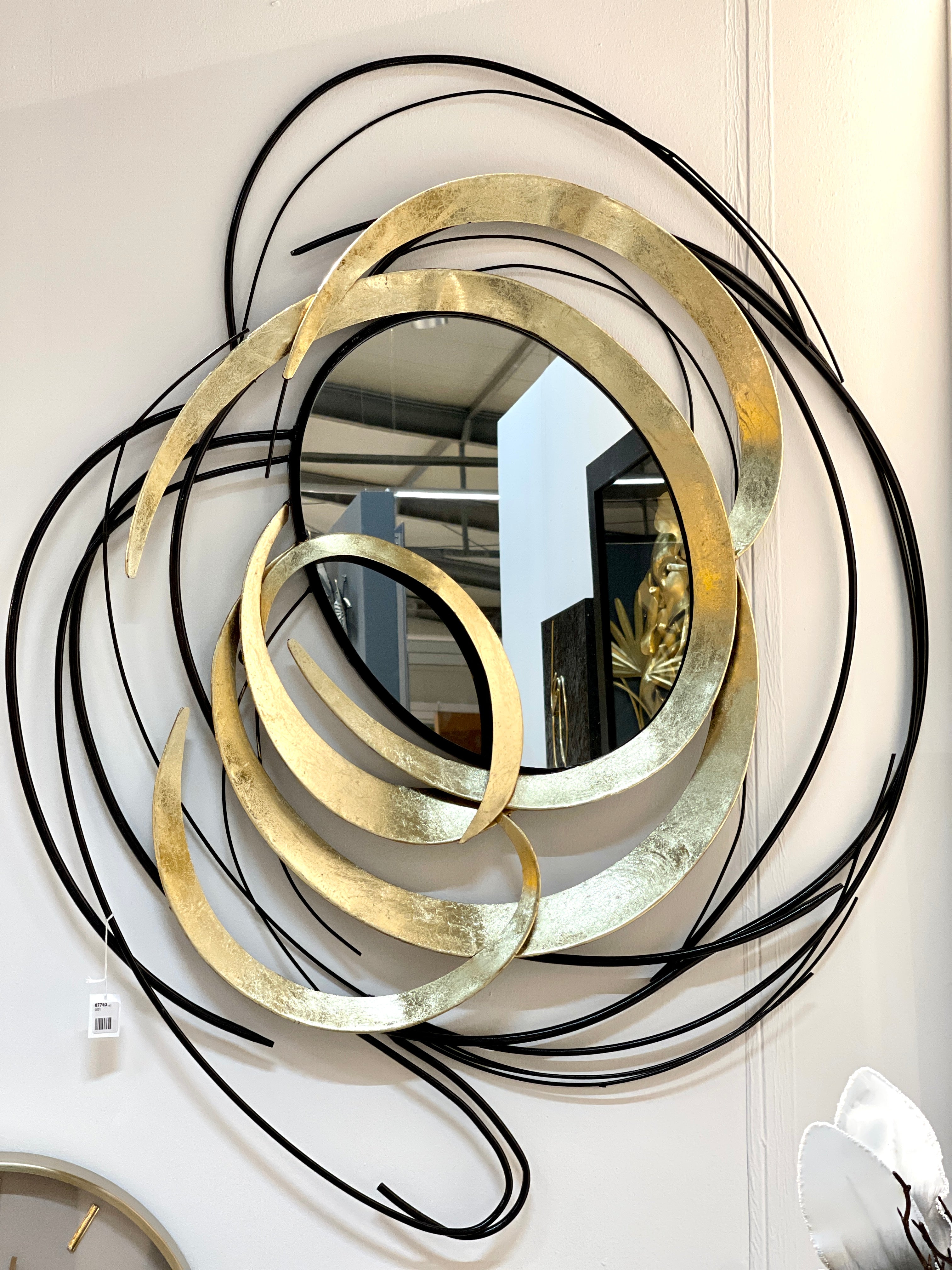 Metall Wanddeko Elegante schwarz/goldfarben, mit Spiegelelement 115cm