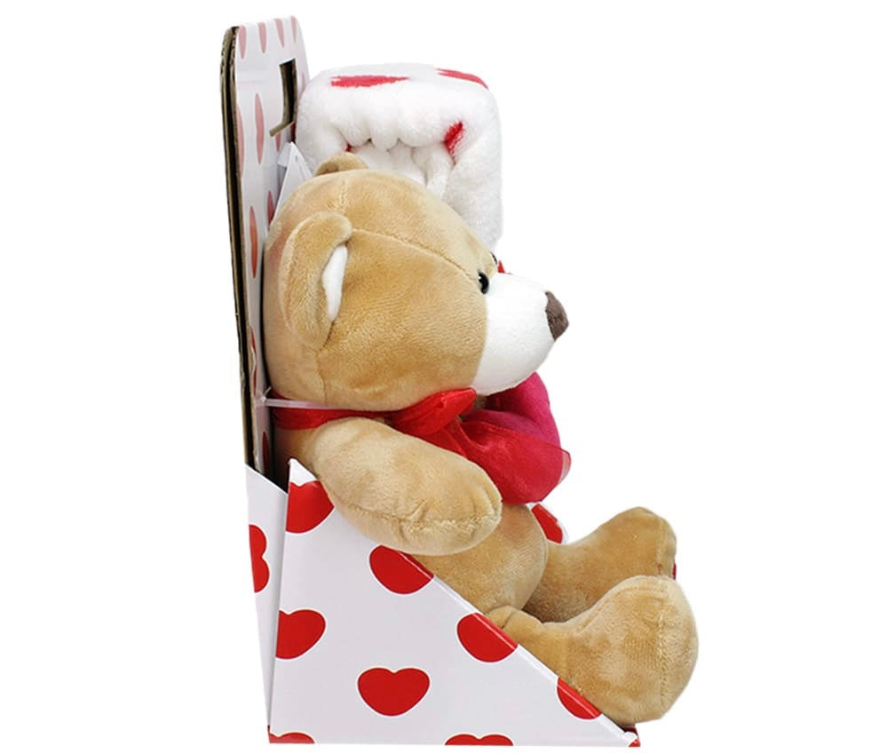 Plush teddy bear with heart with fleece blanket 90x75cm bear