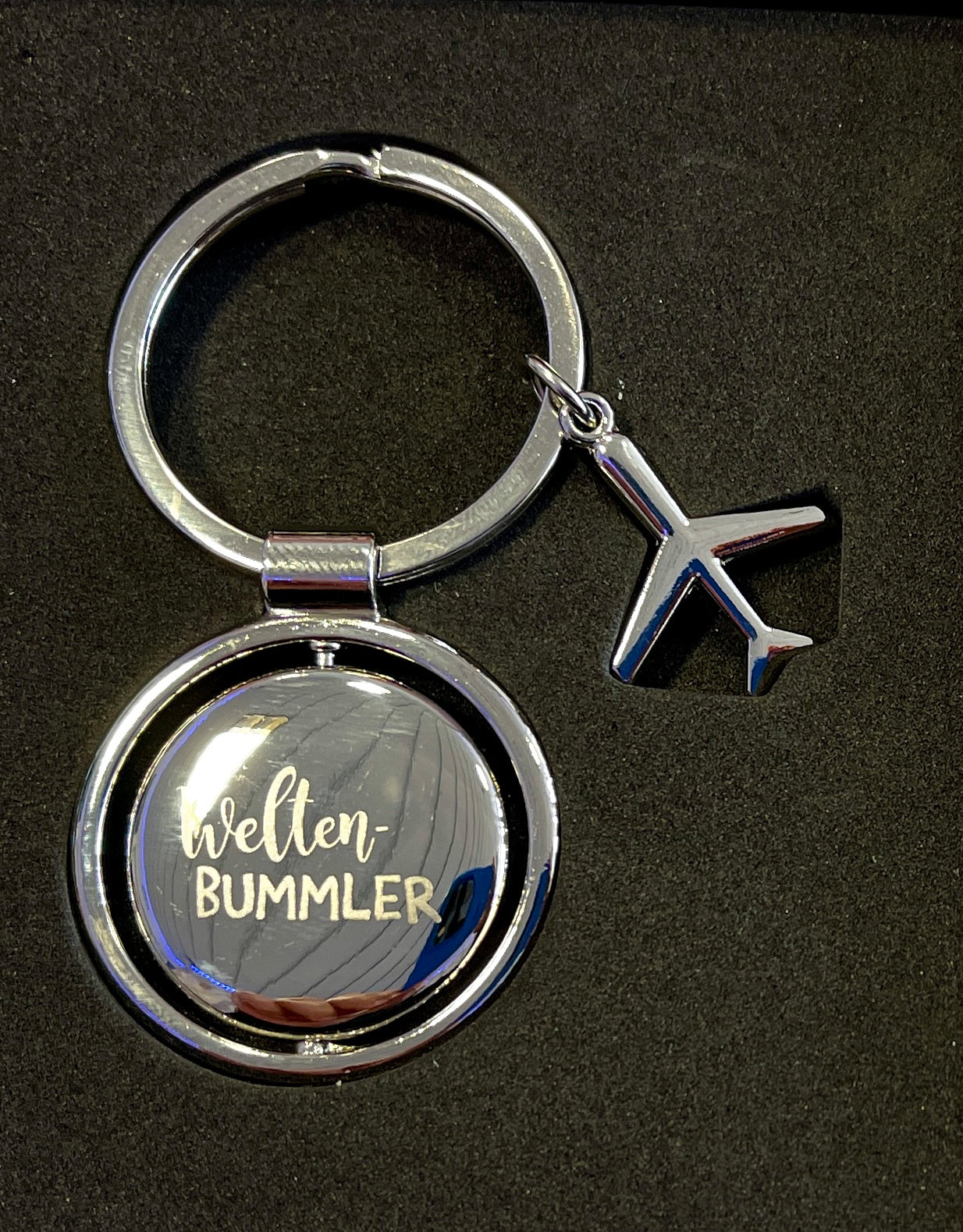 Weltenbummler Schlüsselanhänger in Silber, Geschenkbox inklusive