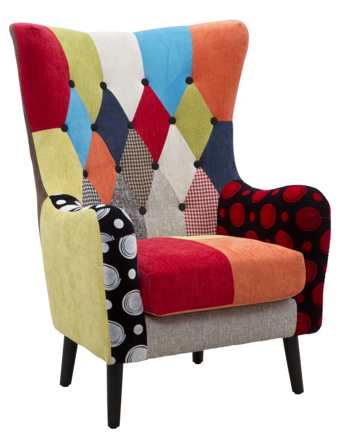 Ohrensessel Vivara Patchwork Bunt Modern Stoff