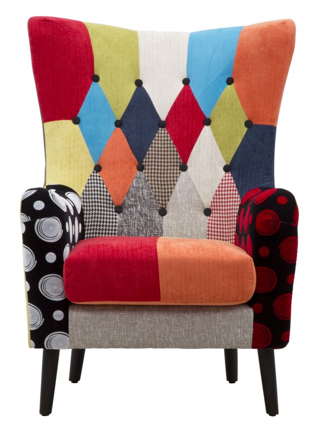 Ohrensessel Vivara Patchwork Bunt Modern Stoff