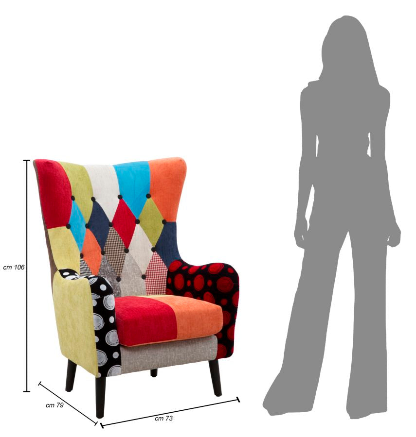 Ohrensessel Vivara Patchwork Bunt Modern Stoff