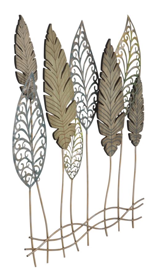 Forest Leaves Metall Holz Wandobjekt Modern Natur Design 87 cm