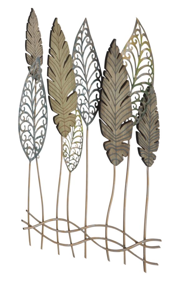 Forest Leaves Metall Holz Wandobjekt Modern Natur Design 87 cm