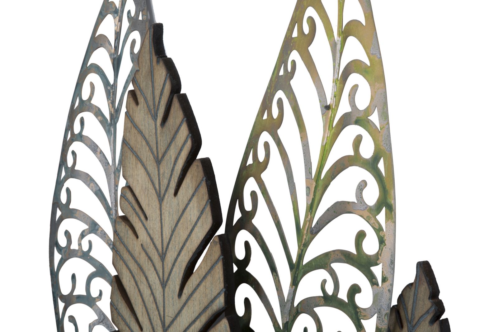 Forest Leaves Metall Holz Wandobjekt Modern Natur Design 87 cm