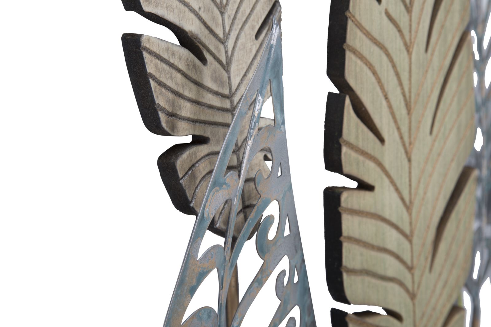 Forest Leaves Metall Holz Wandobjekt Modern Natur Design 87 cm