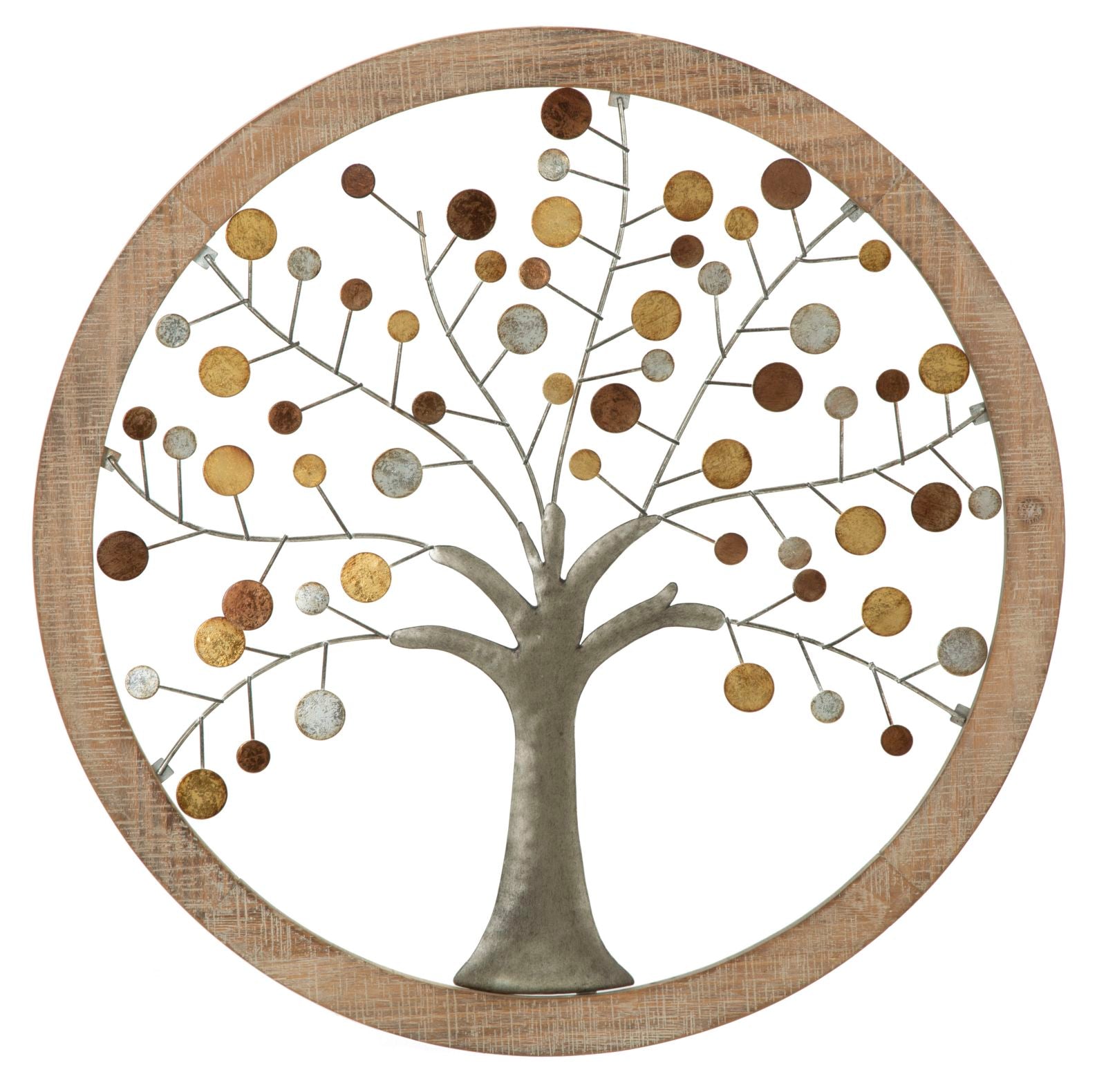 Tree of Life Metall Holz Wandobjekt Rund Modern Natur Design 59 cm