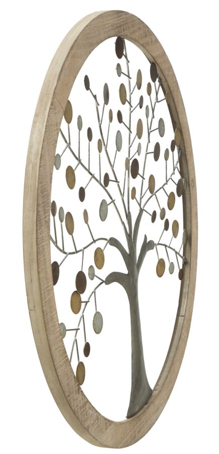 Tree of Life Metall Holz Wandobjekt Rund Modern Natur Design 59 cm
