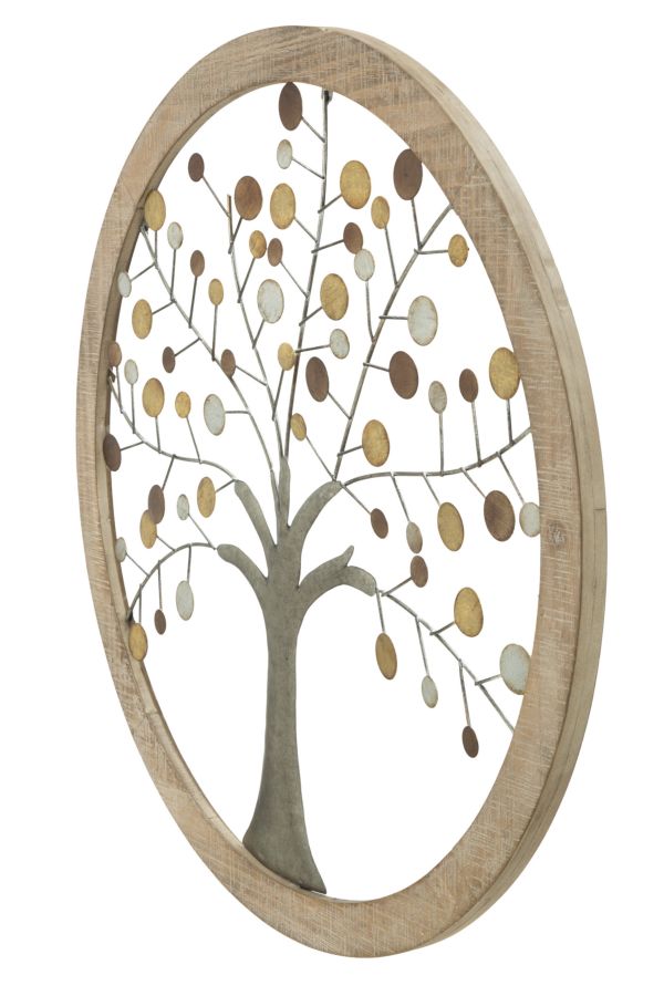 Tree of Life Metall Holz Wandobjekt Rund Modern Natur Design 59 cm
