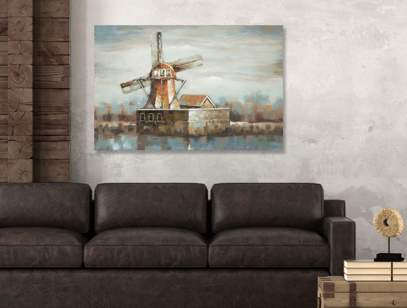 Wandbild Windmühle Industrial 3D Effekt auf Leinwand
