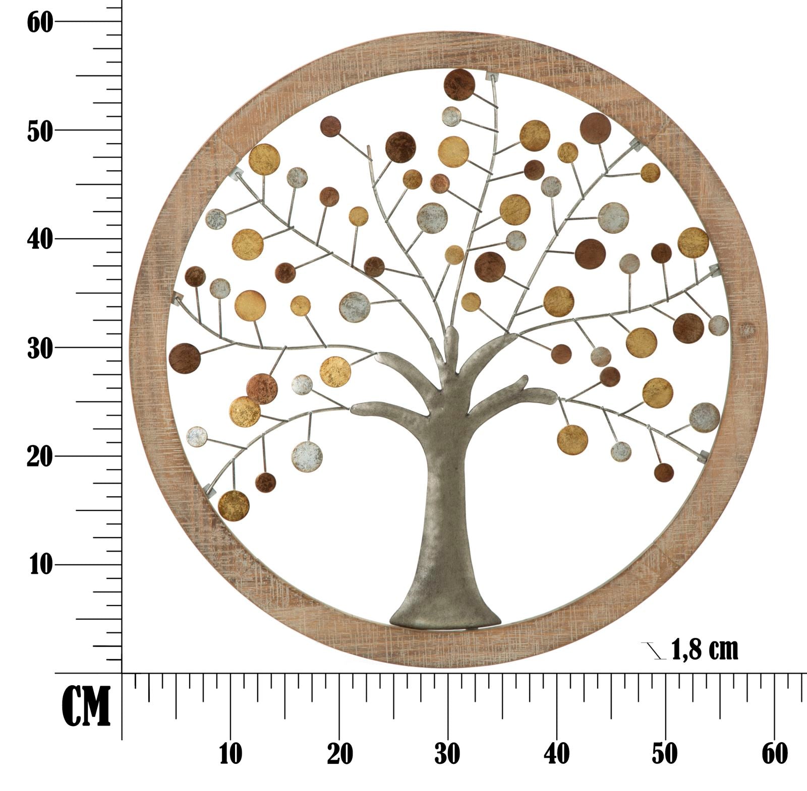 Tree of Life Metall Holz Wandobjekt Rund Modern Natur Design 59 cm