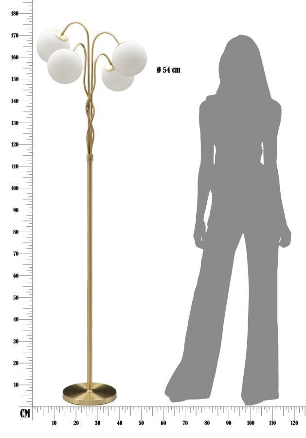 Glamy Stehlampe 4-flammig 176 cm – Elegante Designleuchte in Gold mit Glaskugeln
