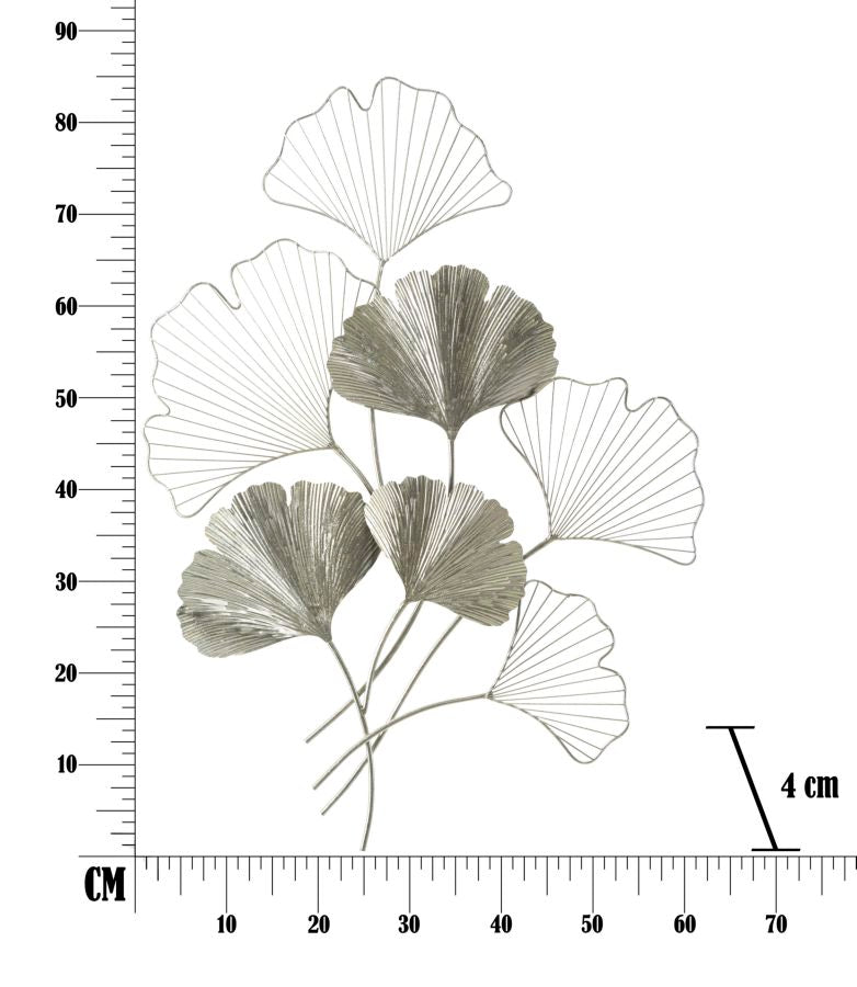 Ginkgo Silver Metall Wandobjekt Modern Glam 86 cm Wanddeko