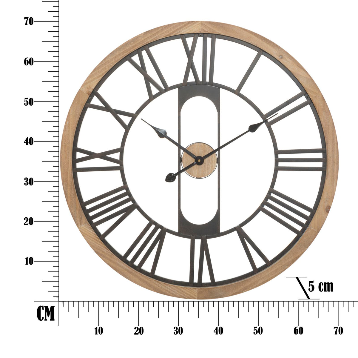 Ravenna Große Wanduhr Industrial Holzoptik Schwarz 70 cm