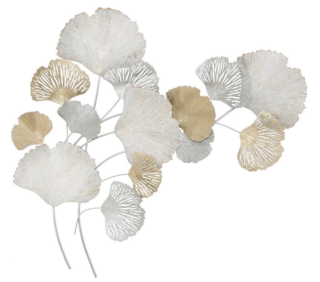 Wanddekoration Elva mit Ginkgo Blättern in Silber und Gold 113cm